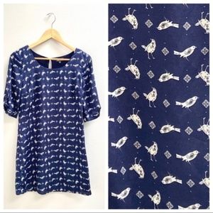 Lily Rose Blue Bird Print Dress Size XS Keyhole